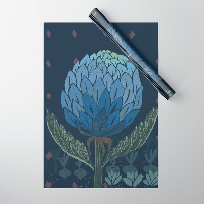 Artichoke dark blue Wrapping Paper Gallery Image 1