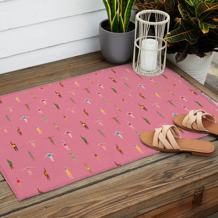 Swimmers in a Sea of Pink Outdoor Rug Gallery Image 2