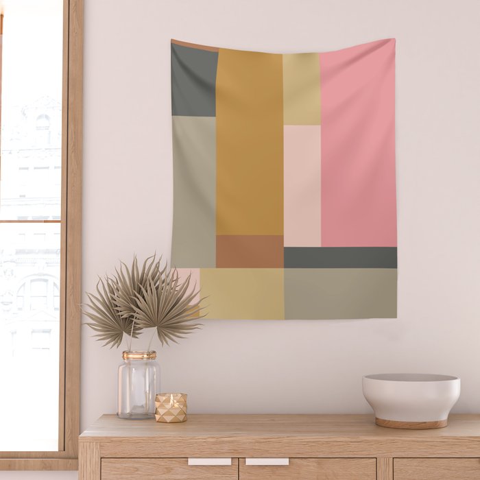 Color Block | Sage Green and Rose Pink Wall Tapestry Gallery Image 2