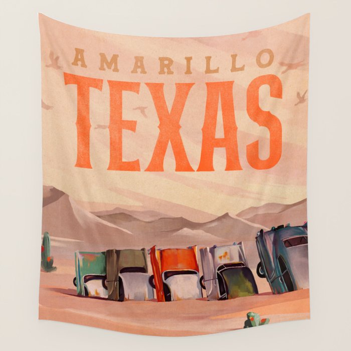 Amarillo, Texas Vintage Travel Art Wall Tapestry Gallery Image 1
