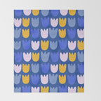 Rows of Tulips in Bloom in Blue & Mustard Yellow Throw Blanket Gallery Image 2