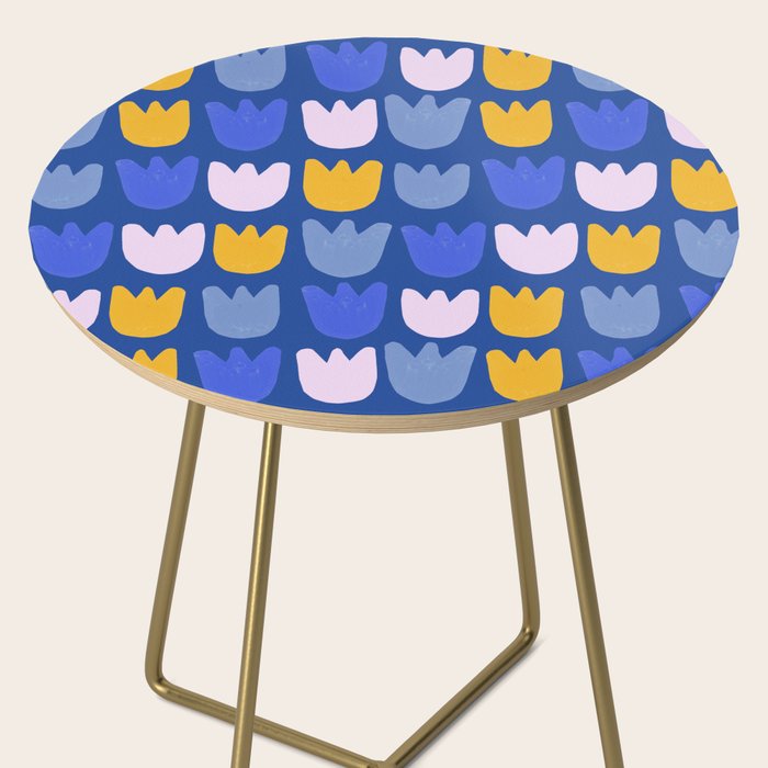 Rows of Tulips in Bloom in Blue & Mustard Yellow Side Table Gallery Image 2