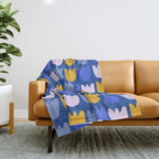 Rows of Tulips in Bloom in Blue & Mustard Yellow Throw Blanket Gallery Image 1