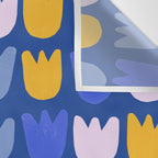 Rows of Tulips in Bloom in Blue & Mustard Yellow Wall Tapestry Gallery Image 3