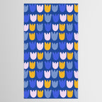 Rows of Tulips in Bloom in Blue & Mustard Yellow Tablecloth Gallery Image 2