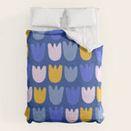 Rows of Tulips in Bloom in Blue & Mustard Yellow Duvet Cover Gallery Image 6