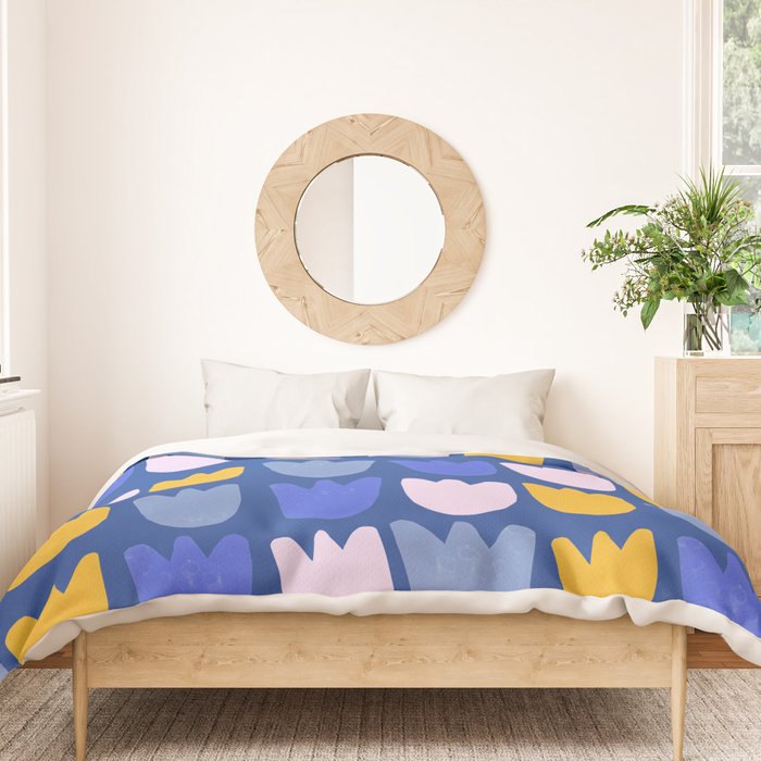 Rows of Tulips in Bloom in Blue & Mustard Yellow Duvet Cover Gallery Image 3