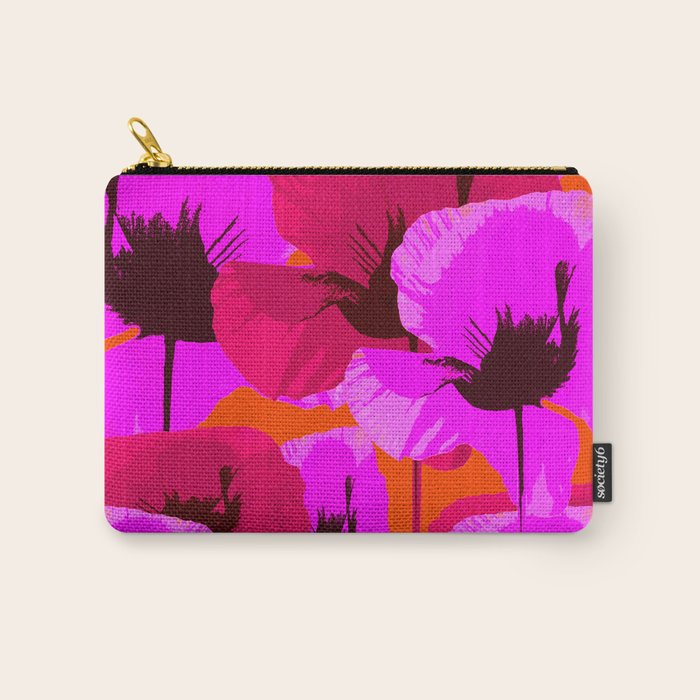 Pink And Red Poppies On A Orange Background - Summer Juicy Color Palette Retro Mood #decor #society6 Carry All Pouch Gallery Image 1