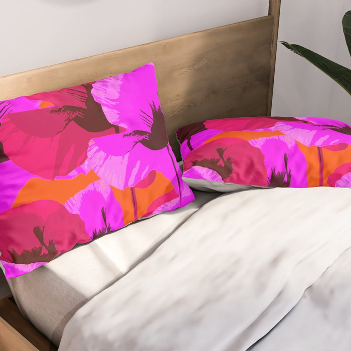 Pink And Red Poppies On A Orange Background - Summer Juicy Color Palette Retro Mood #decor #society6 Pillow Sham Gallery Image 2