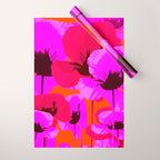 Pink And Red Poppies On A Orange Background - Summer Juicy Color Palette Retro Mood #decor #society6 Wrapping Paper Gallery Image 1
