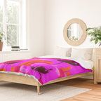 Pink And Red Poppies On A Orange Background - Summer Juicy Color Palette Retro Mood #decor #society6 Duvet Cover Gallery Image 2