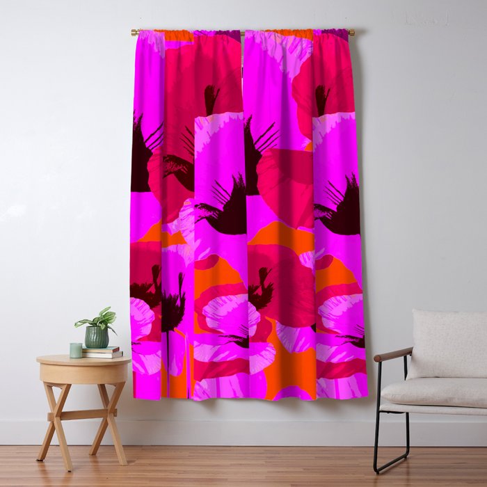 Pink And Red Poppies On A Orange Background - Summer Juicy Color Palette Retro Mood #decor #society6 Window Curtain Gallery Image 5
