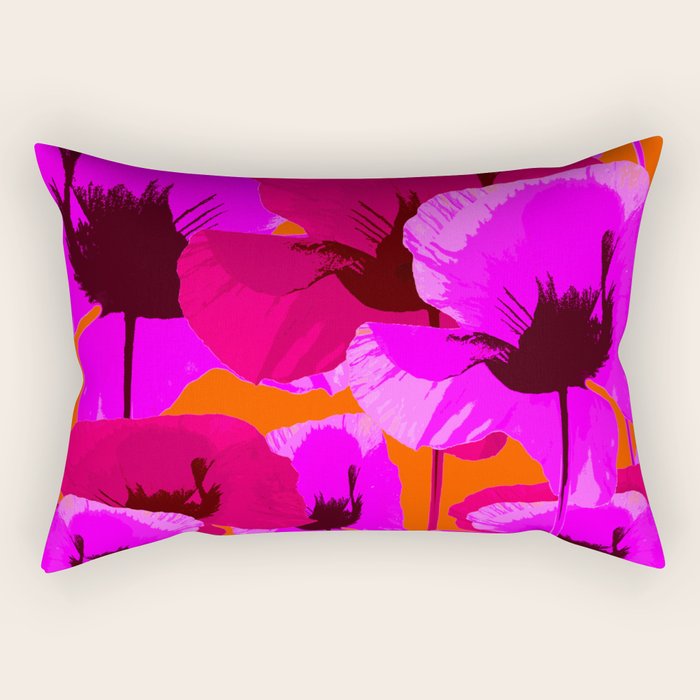 Pink And Red Poppies On A Orange Background - Summer Juicy Color Palette Retro Mood #decor #society6 Rectangular Pillow Gallery Image 2