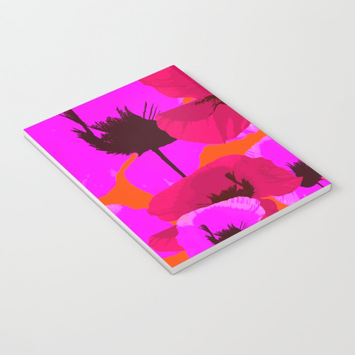 Pink And Red Poppies On A Orange Background - Summer Juicy Color Palette Retro Mood #decor #society6 Notebook Gallery Image 3