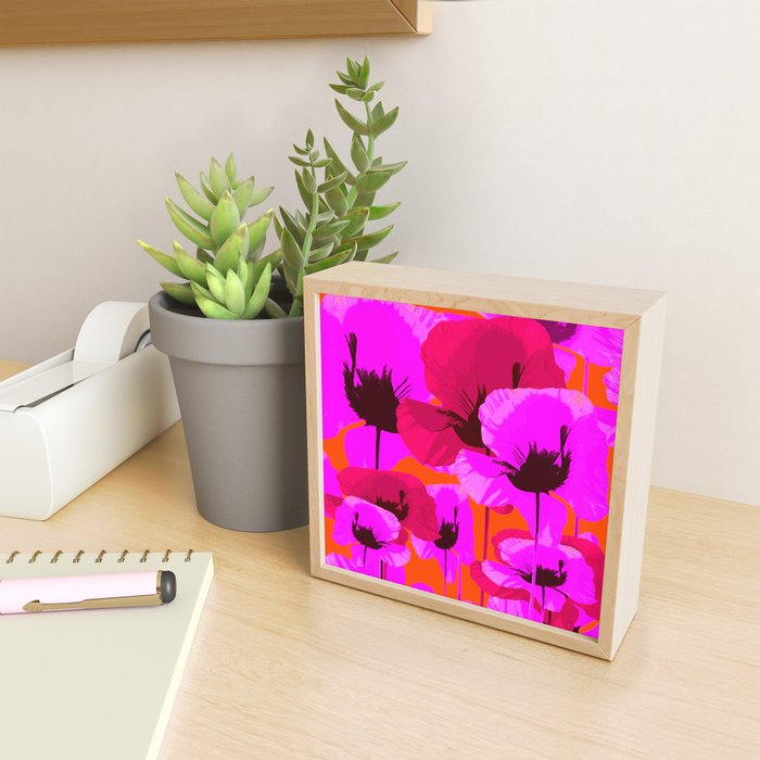 Pink And Red Poppies On A Orange Background - Summer Juicy Color Palette Retro Mood #decor #society6 Mini Art Print Gallery Image 2