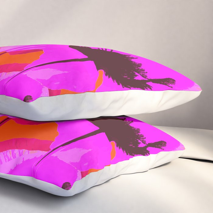 Pink And Red Poppies On A Orange Background - Summer Juicy Color Palette Retro Mood #decor #society6 Pillow Sham Gallery Image 3