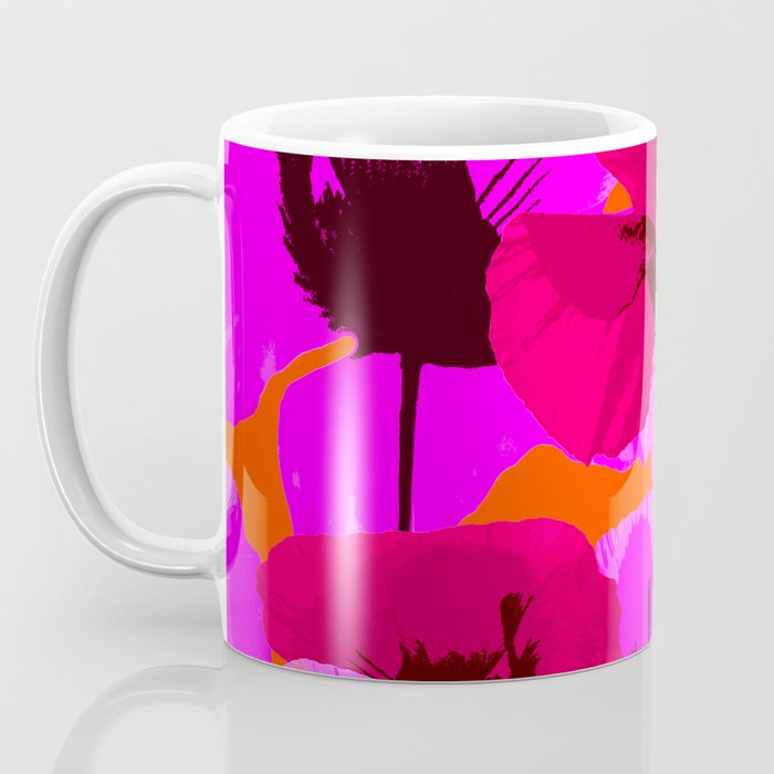 Pink And Red Poppies On A Orange Background - Summer Juicy Color Palette Retro Mood #decor #society6 Coffee Mug Gallery Image 3