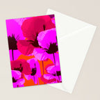 Pink And Red Poppies On A Orange Background - Summer Juicy Color Palette Retro Mood #decor #society6 Stationery Card Gallery Image 2