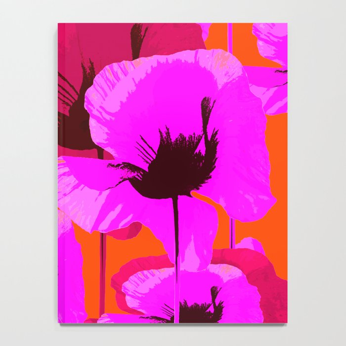 Pink And Red Poppies On A Orange Background - Summer Juicy Color Palette Retro Mood #decor #society6 Notebook Gallery Image 4