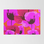 Pink And Red Poppies On A Orange Background - Summer Juicy Color Palette Retro Mood #decor #society6 Rug Gallery Image 2