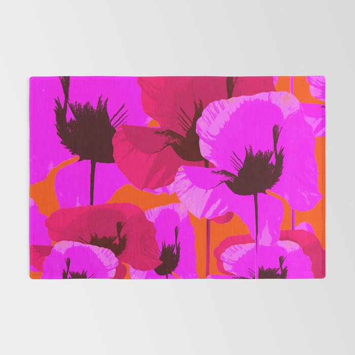 Pink And Red Poppies On A Orange Background - Summer Juicy Color Palette Retro Mood #decor #society6 Rug Gallery Image 2