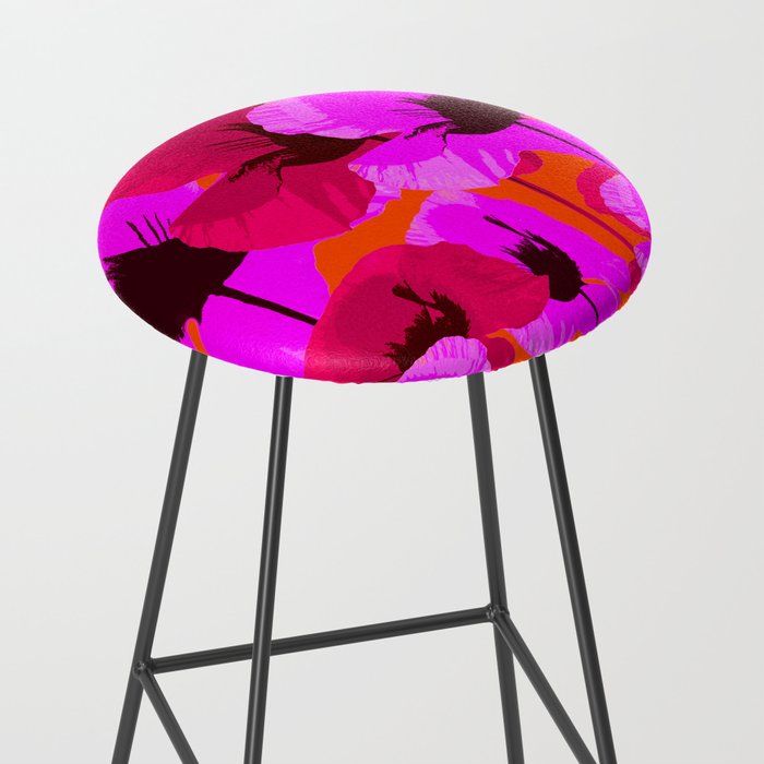 Pink And Red Poppies On A Orange Background - Summer Juicy Color Palette Retro Mood #decor #society6 Stool Gallery Image 2