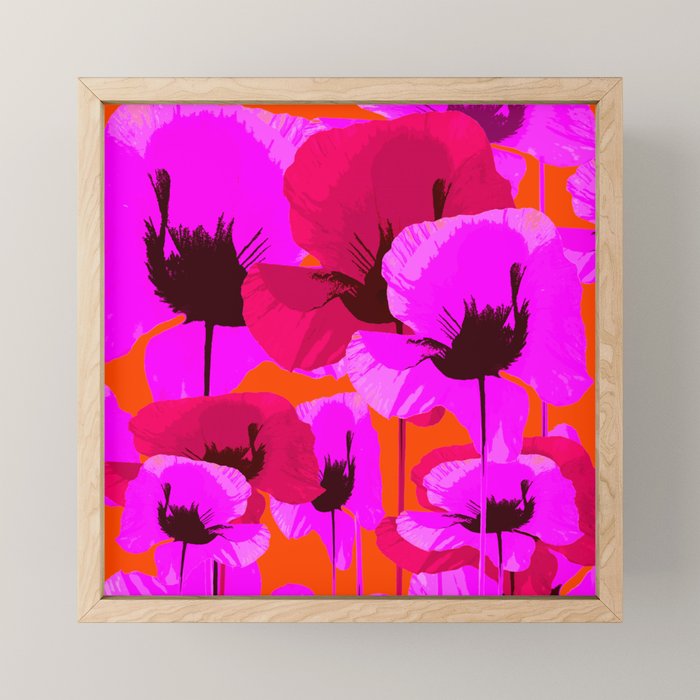 Pink And Red Poppies On A Orange Background - Summer Juicy Color Palette Retro Mood #decor #society6 Mini Art Print Gallery Image 1