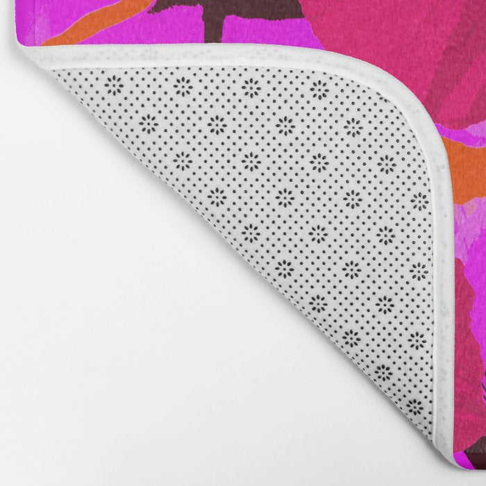 Pink And Red Poppies On A Orange Background - Summer Juicy Color Palette Retro Mood #decor #society6 Bath Mat Gallery Image 2