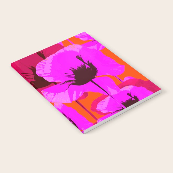 Pink And Red Poppies On A Orange Background - Summer Juicy Color Palette Retro Mood #decor #society6 Notebook Gallery Image 2