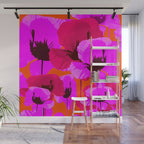 Pink And Red Poppies On A Orange Background - Summer Juicy Color Palette Retro Mood #decor #society6 Wall Mural Gallery Image 1