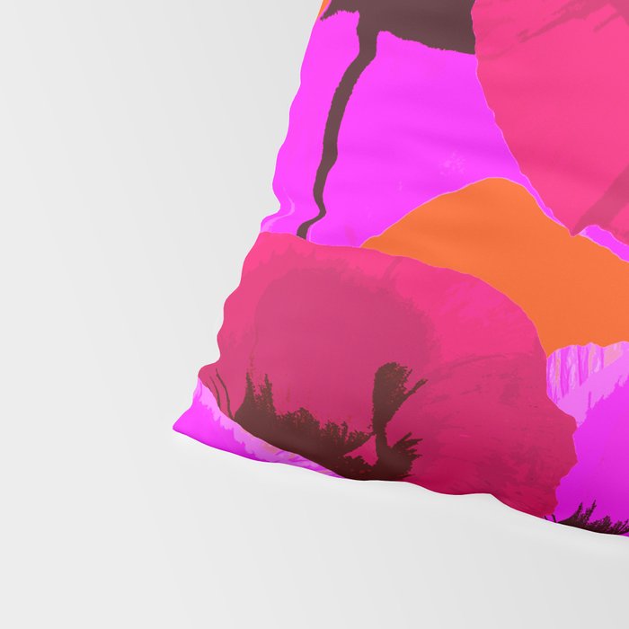 Pink And Red Poppies On A Orange Background - Summer Juicy Color Palette Retro Mood #decor #society6 Pillow Sham Gallery Image 4