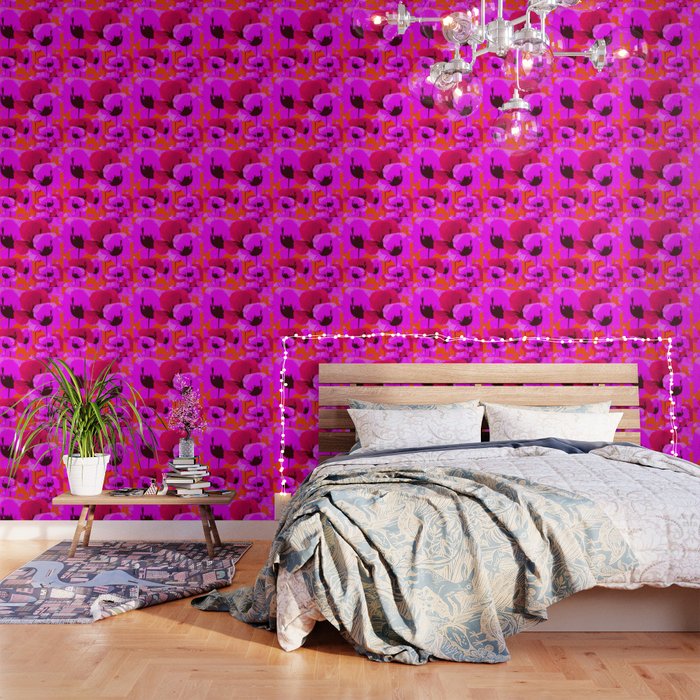 Pink And Red Poppies On A Orange Background - Summer Juicy Color Palette Retro Mood #decor #society6 Wallpaper Gallery Image 3