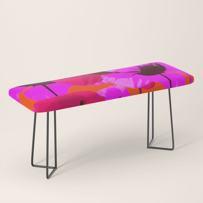 Pink And Red Poppies On A Orange Background - Summer Juicy Color Palette Retro Mood #decor #society6 Bench Gallery Image 1