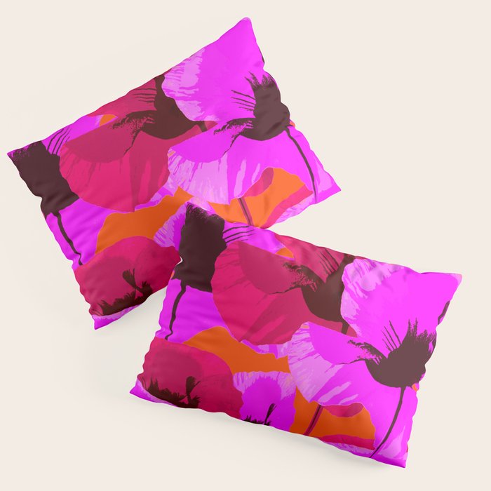 Pink And Red Poppies On A Orange Background - Summer Juicy Color Palette Retro Mood #decor #society6 Pillow Sham Gallery Image 3