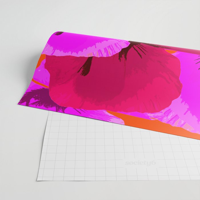 Pink And Red Poppies On A Orange Background - Summer Juicy Color Palette Retro Mood #decor #society6 Wrapping Paper Gallery Image 2