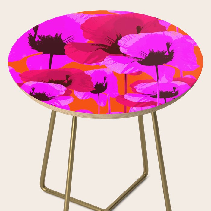 Pink And Red Poppies On A Orange Background - Summer Juicy Color Palette Retro Mood #decor #society6 Side Table Gallery Image 2