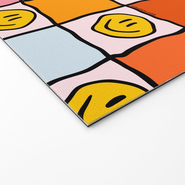 Rainbow Happy Face Checkered Print Welcome Mat Gallery Image 2