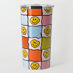 Rainbow Happy Face Checkered Print Travel Mug Gallery Image 1