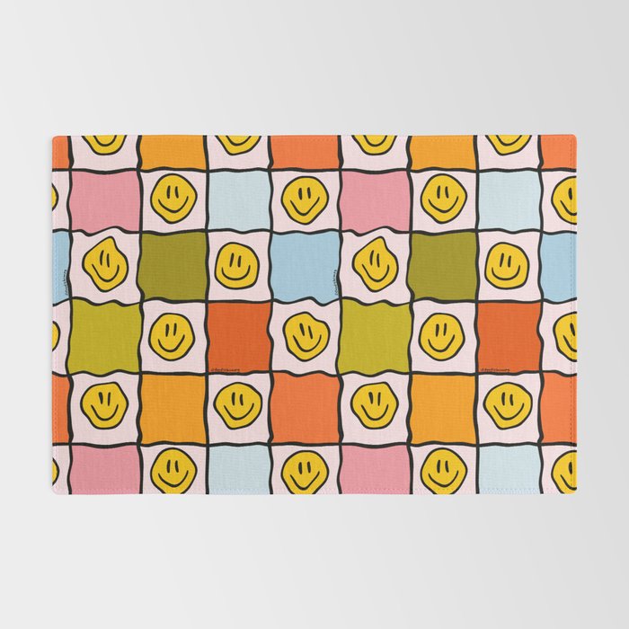 Rainbow Happy Face Checkered Print Rug Gallery Image 2