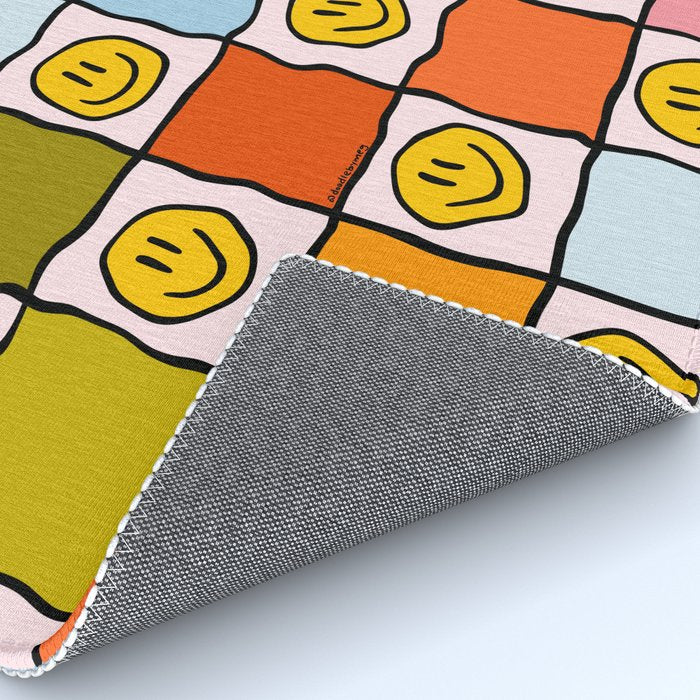 Rainbow Happy Face Checkered Print Rug Gallery Image 4