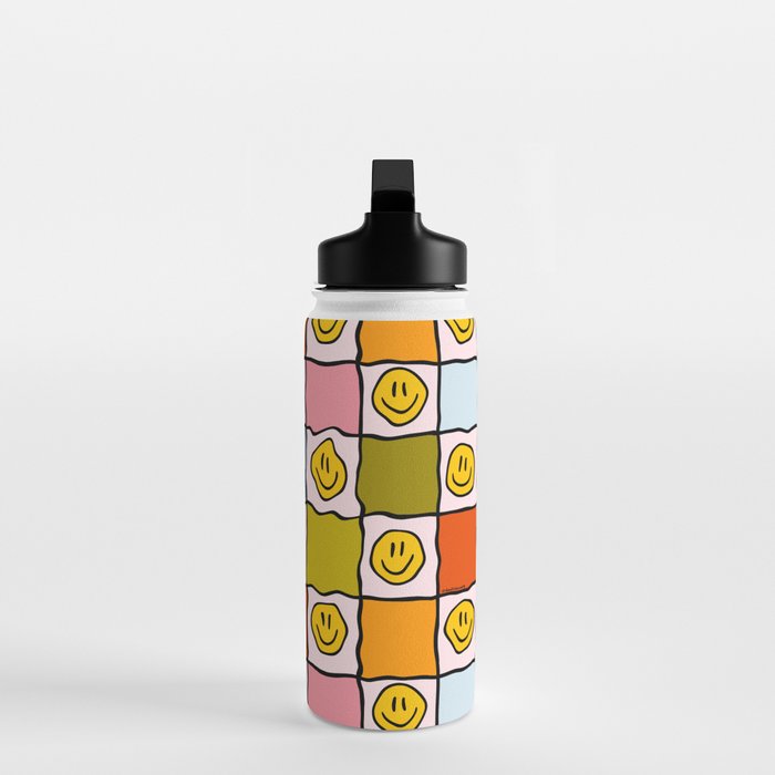Rainbow Happy Face Checkered Print Water Bottle Gallery Image 3
