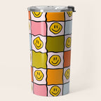 Rainbow Happy Face Checkered Print Travel Mug Gallery Image 2