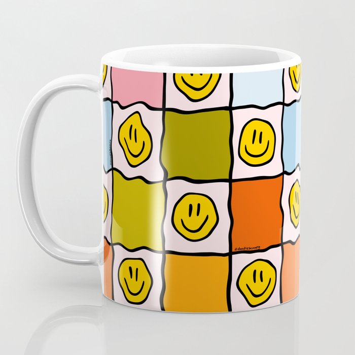 Rainbow Happy Face Checkered Print Coffee Mug Gallery Image 3