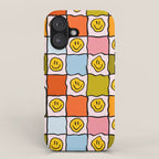 Rainbow Happy Face Checkered Print iPhone Case Gallery Image 1