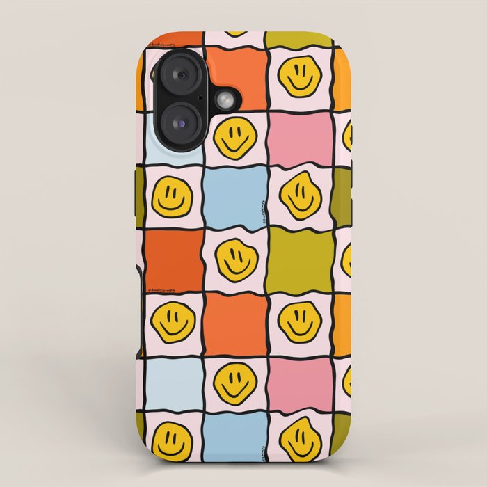 Rainbow Happy Face Checkered Print iPhone Case Gallery Image 1