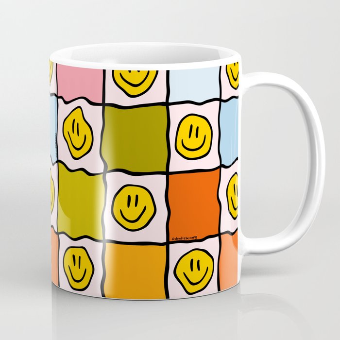 Rainbow Happy Face Checkered Print Coffee Mug Gallery Image 1