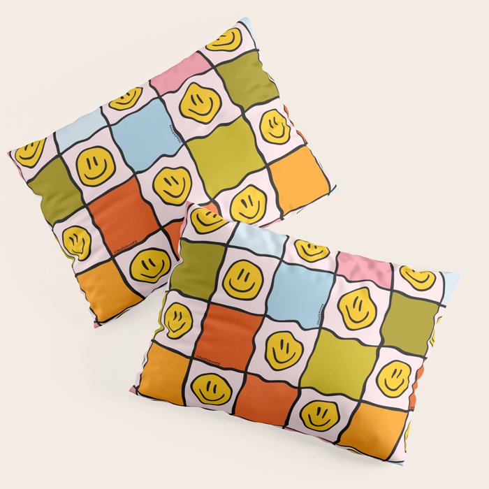 Rainbow Happy Face Checkered Print Pillow Sham Gallery Image 3