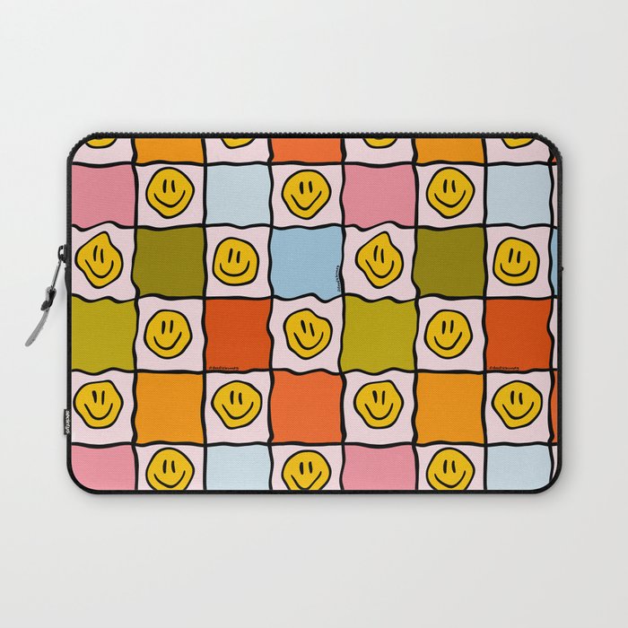 Rainbow Happy Face Checkered Print Laptop Sleeve Gallery Image 1