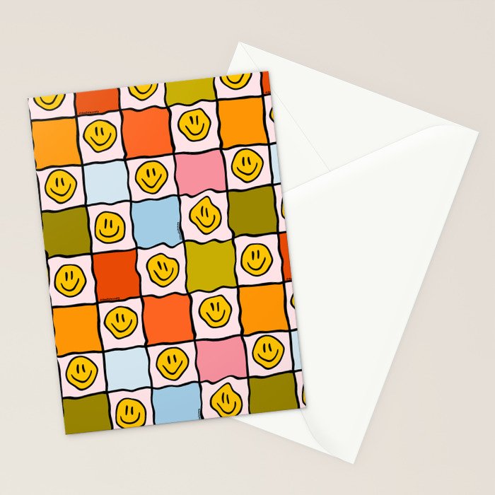 Rainbow Happy Face Checkered Print Stationery Card Gallery Image 2