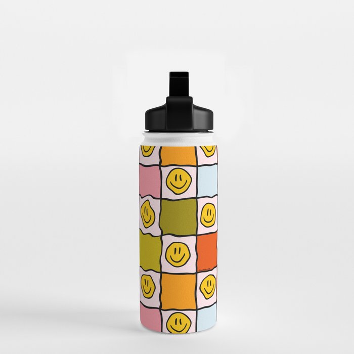 Rainbow Happy Face Checkered Print Water Bottle Gallery Image 2